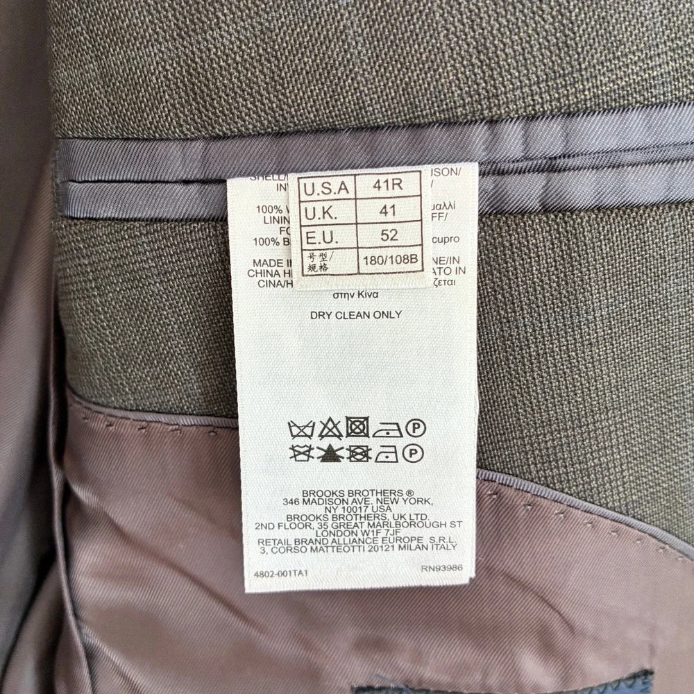 Brooks Brothers 346 Madison Fit Suit Mens 44R 36W Gray Glen Plaid 2 Button *Flaw